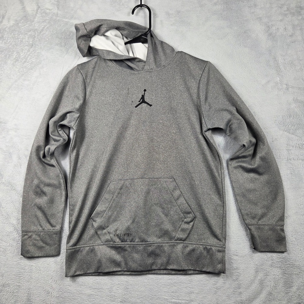 Jordan Hoodie Kids Large Gray Good Dri-FIT Jumpman Pullover Sweatshirt